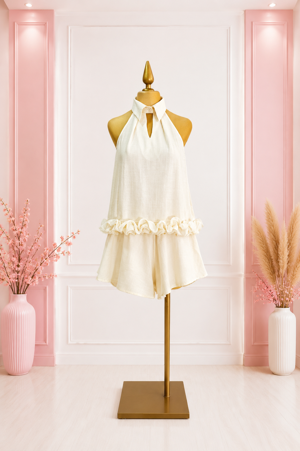 Top Halter y Short con Volante en Capas