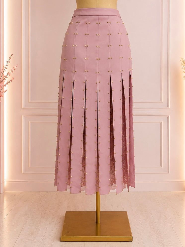 Falda Midi Plisada con Perlas