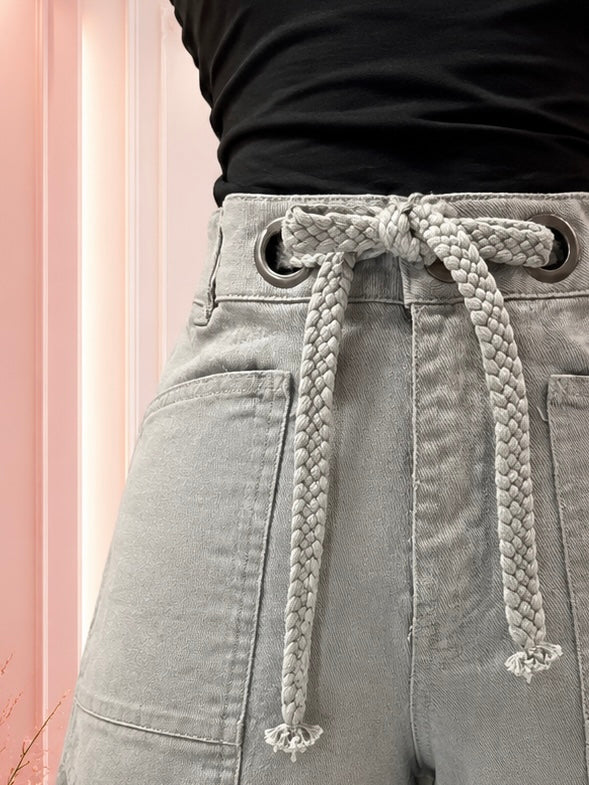 Short de Mezclilla con Cordón Trenzado y Bolsillos