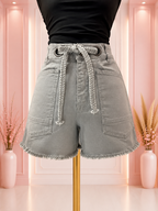 Short de Mezclilla con Cordón Trenzado y Bolsillos