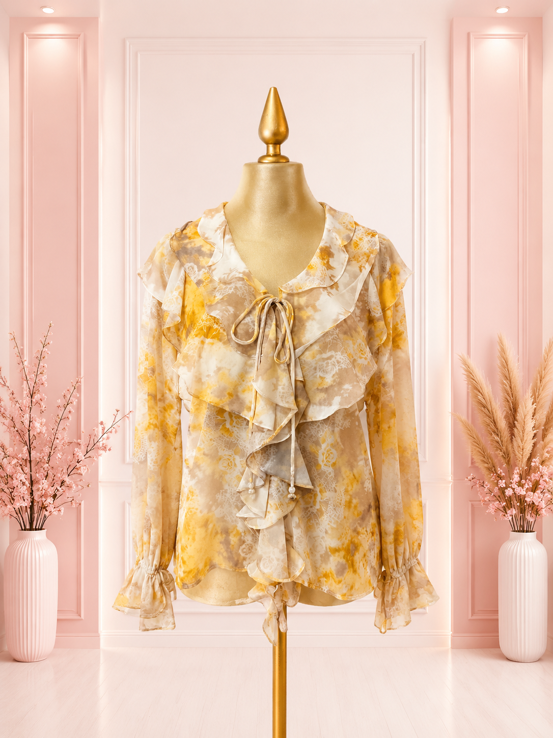 Blusa de Gasa con Volantes y Estampado Floral
