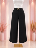 Pantalón Wide Leg con Broche Dorado