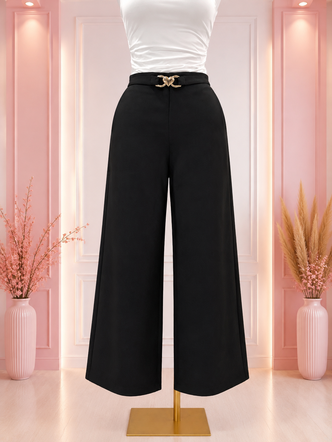 Pantalón Wide Leg con Broche Dorado