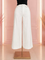 Pantalones Wide Leg Blancos con Bolsillos Decorativos