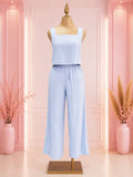 Top y Pantalón Wide Leg de Lino en Azul Cielo