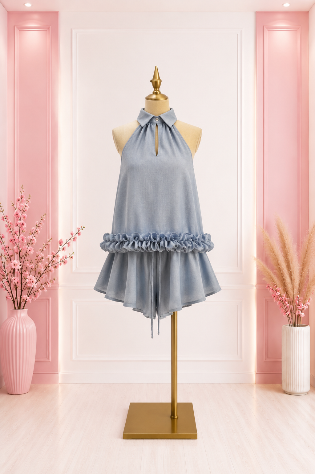 Top Halter y Short con Volante en Capas