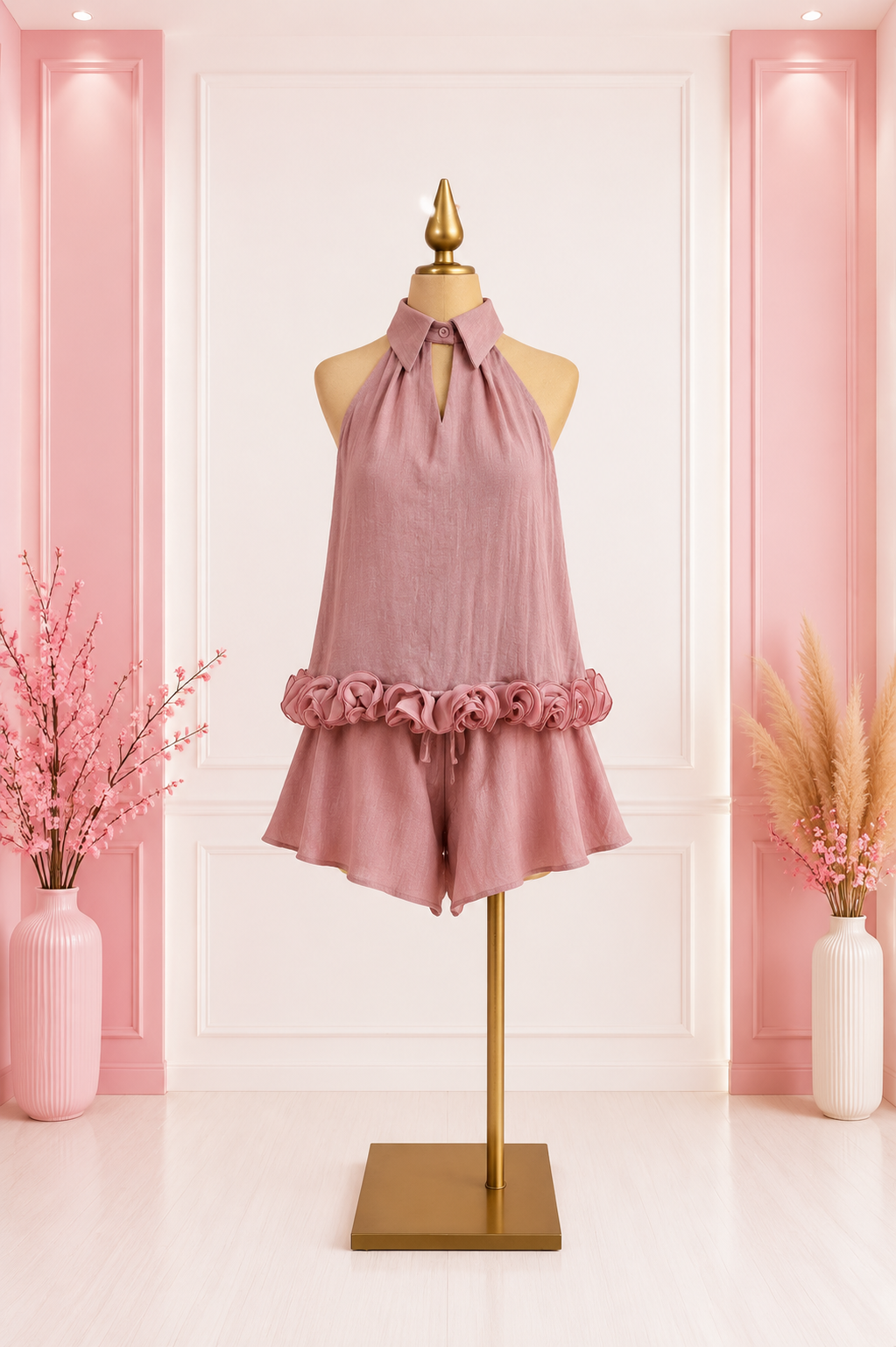 Top Halter y Short con Volante en Capas