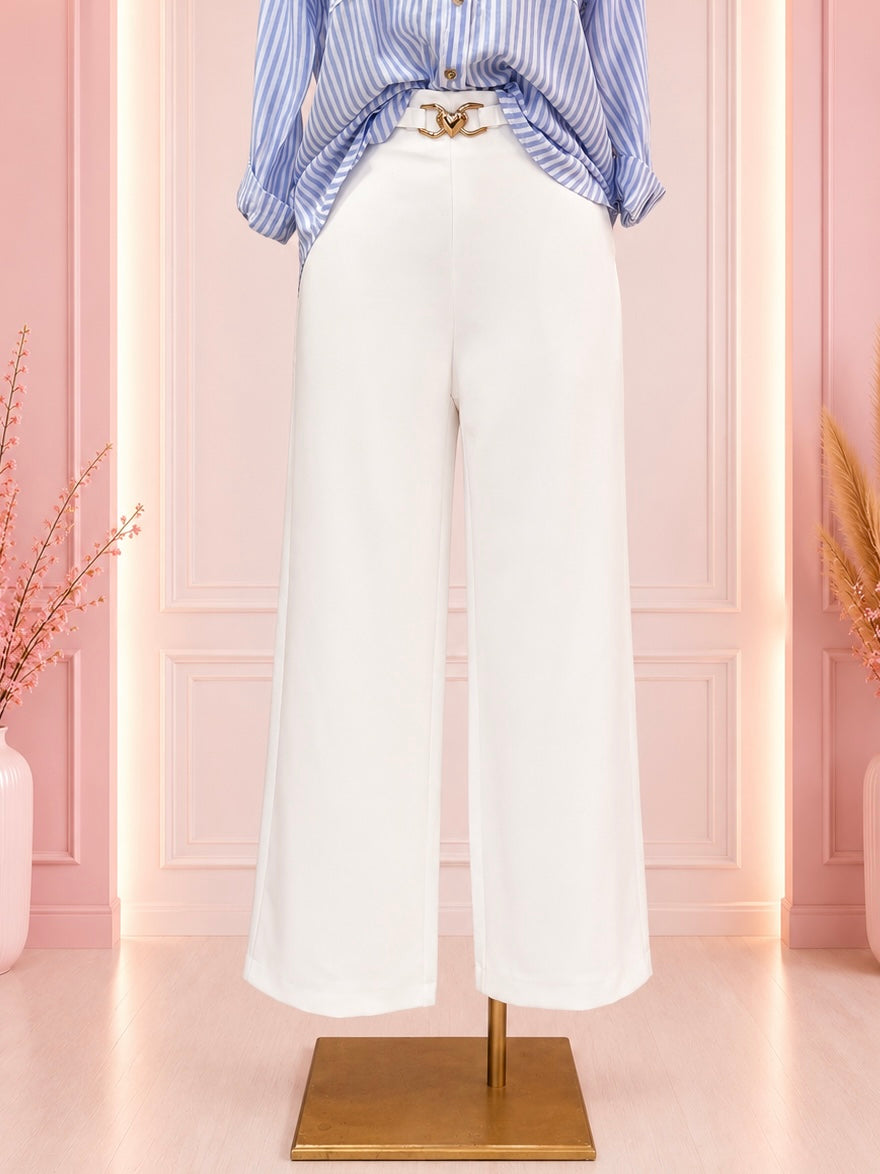 Pantalón Wide Leg con Broche Dorado