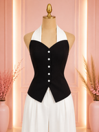 Top Halter Estructurado y Pantalón Wide Leg en Blanco y Negro