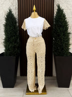 Conjunto Crochet Beige con Botón Dorado