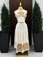 Conjunto Lino Maxi con Bordado Café