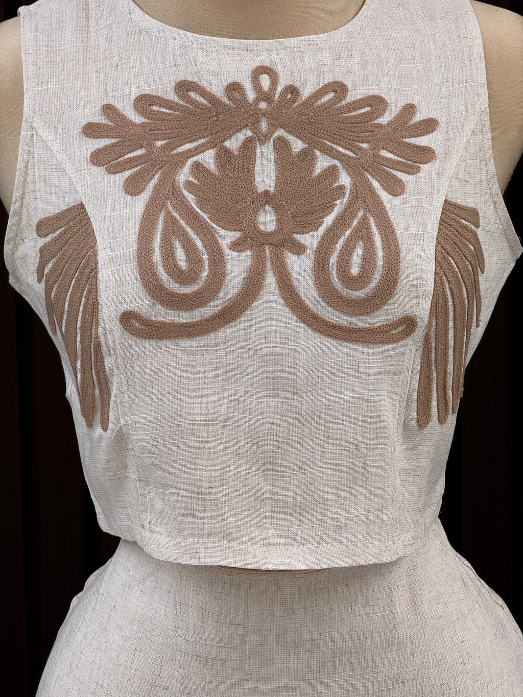 Conjunto Lino Maxi con Bordado Café