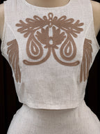 Conjunto Lino Maxi con Bordado Café