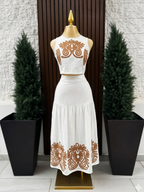 Conjunto Lino Maxi con Bordado Café