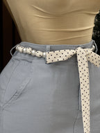 Falda Short Mini con Cinto de Perlas y Lunares