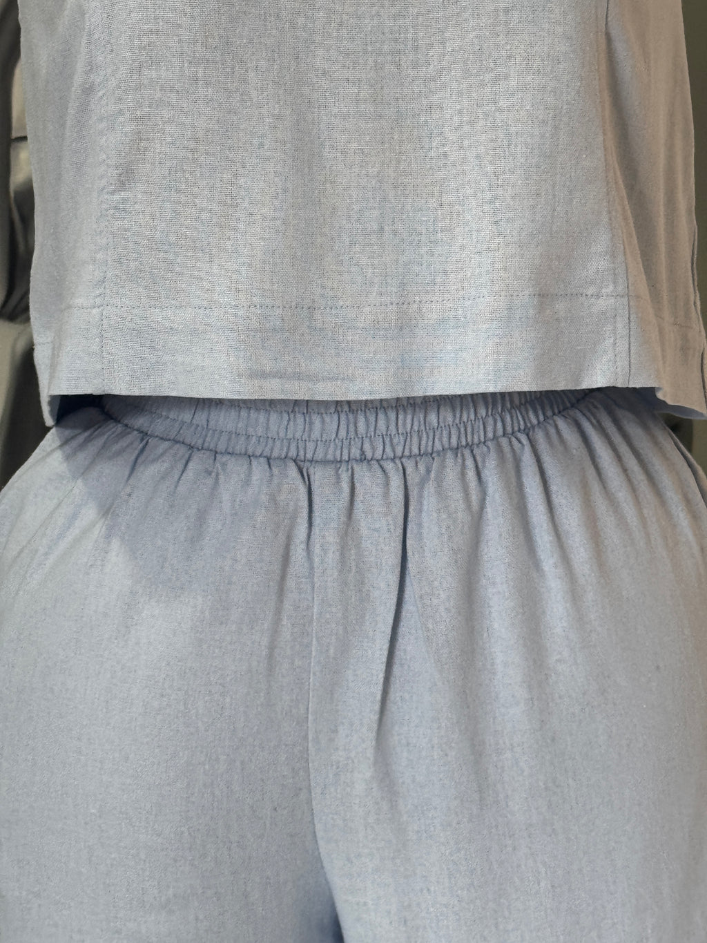 Top y Pantalón Wide Leg de Lino en Azul Cielo